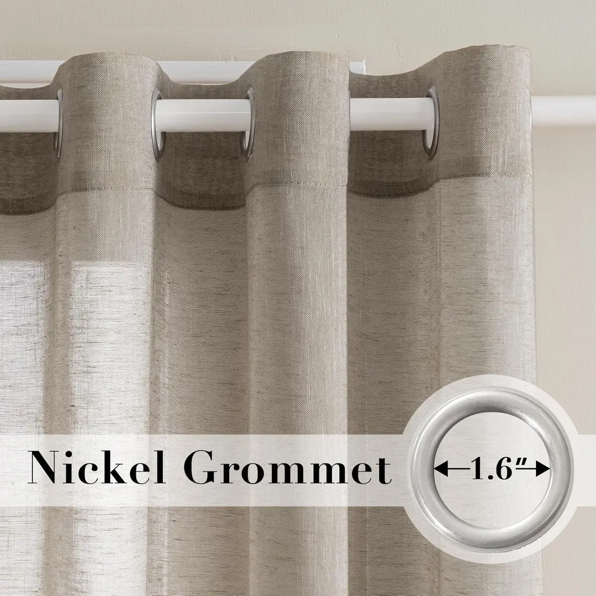 H.VERSAILTEX Taupe Linen Sheer Curtains 96" 2 Panels Grommet | Elegant Linen Sheer for Living & Bedroom - view 2
