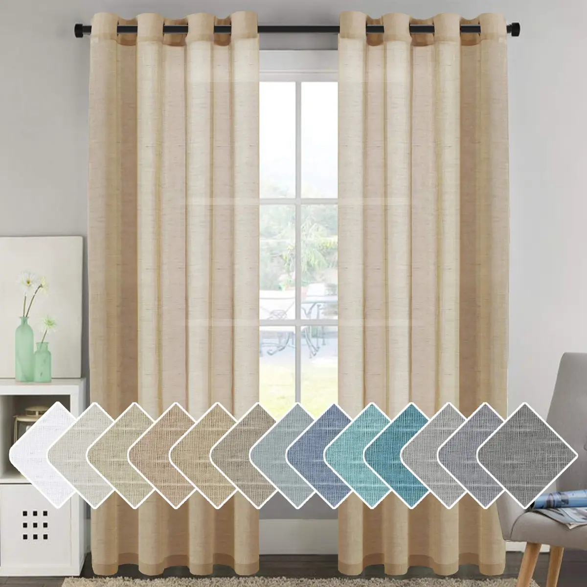 H.VERSAILTEX Taffy Linen Sheer Curtains 96" | Elegant Linen Sheer Panel for Living & Bedroom - main product image
