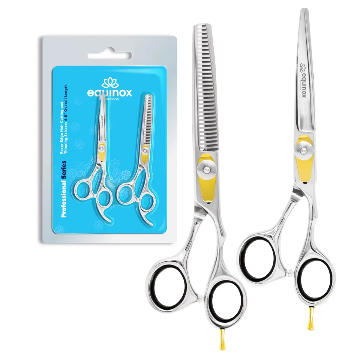 Equinox International 6.5 Inch Silver Black Thinning Barber Hair Cutting Shears | Japanese Stainless Steel - main product image