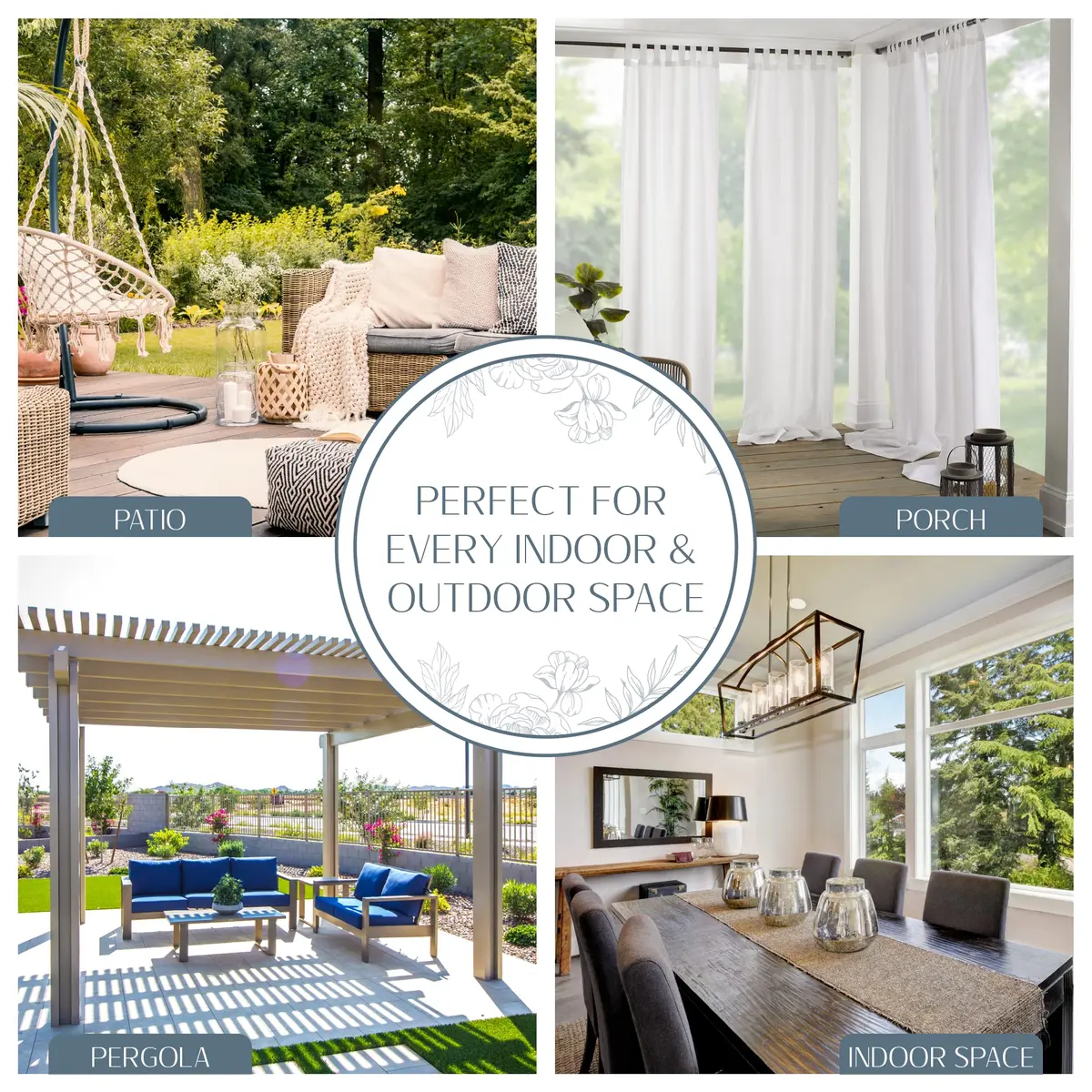 Threadmade Matine Solid Tab Top Indoor/Outdoor Window Curtain, White - 52" W x 108" L - view 3