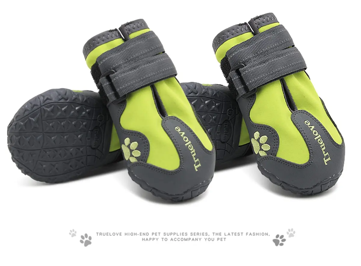 TRUE LOVE Dog Shoes Waterproof Anti-Slip Rain Boots Neon Yellow | Reflective Soft-Shell with Mud Guard (7#) - view 4