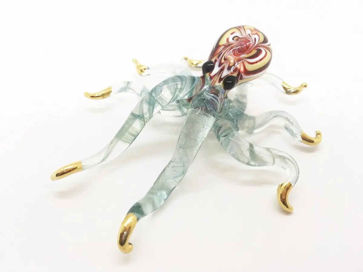 WitnyStore 5¼" Flowered Red Yellow Green Octopus Glass Figurine | Handcrafted Art for Collectors - main product image