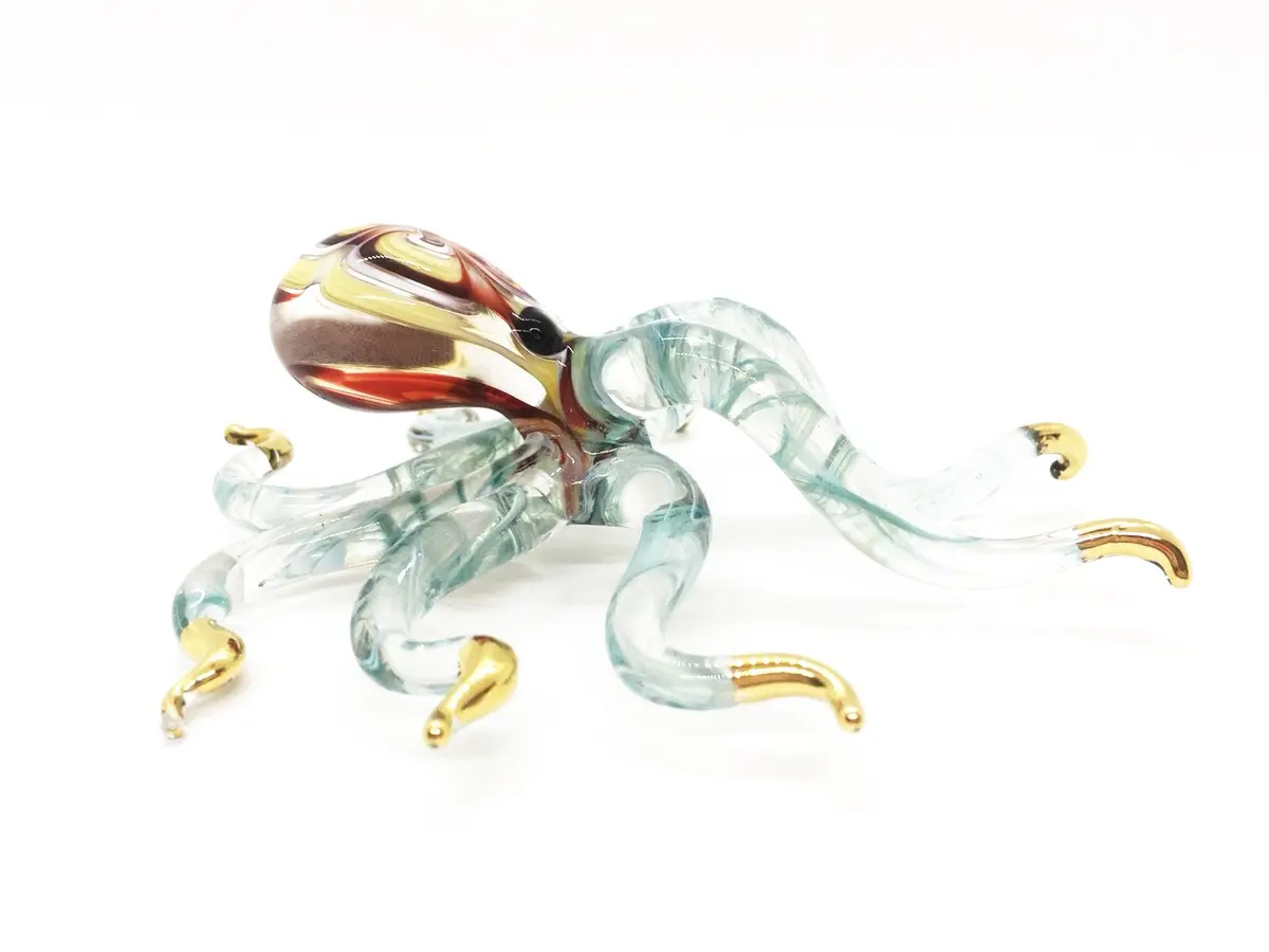 WitnyStore 5¼" Flowered Red Yellow Green Octopus Glass Figurine | Handcrafted Art for Collectors - view 5