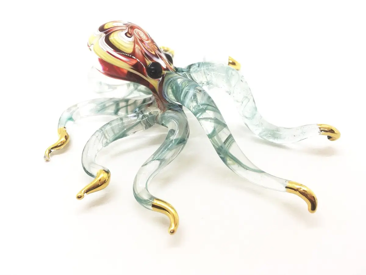 WitnyStore 5¼" Flowered Red Yellow Green Octopus Glass Figurine | Handcrafted Art for Collectors - view 6