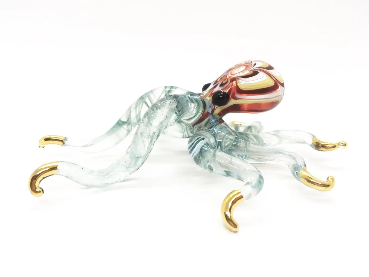 WitnyStore 5¼" Flowered Red Yellow Green Octopus Glass Figurine | Handcrafted Art for Collectors - view 7