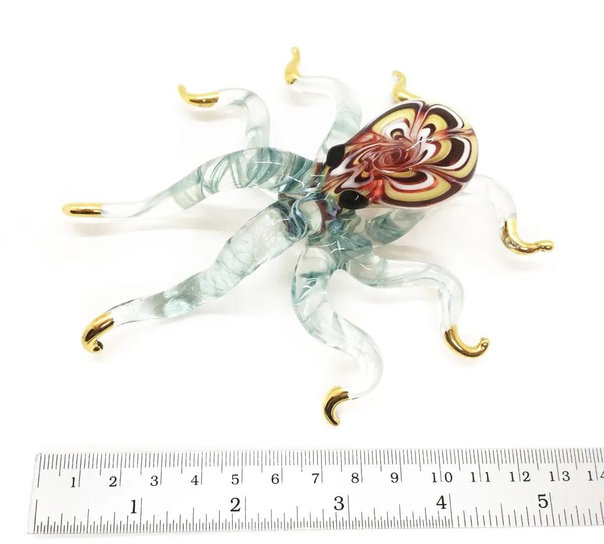WitnyStore 5¼" Flowered Red Yellow Green Octopus Glass Figurine | Handcrafted Art for Collectors - view 2