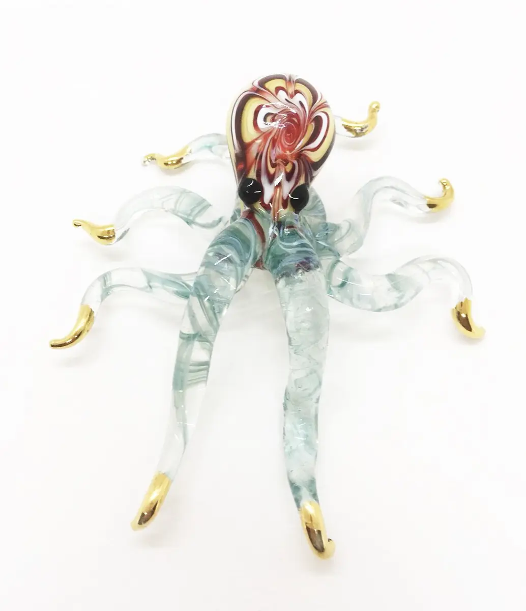 WitnyStore 5¼" Flowered Red Yellow Green Octopus Glass Figurine | Handcrafted Art for Collectors - view 4