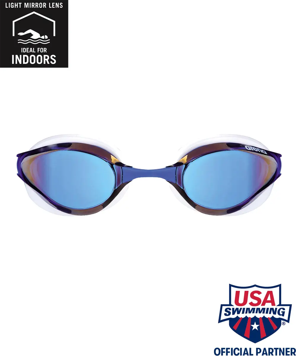 ARENA Unisex Python Racing Swim Goggles for Men and Women Anti-Fog Mirror Lens Max Comfort, Blue Mirror/White | Hydrodynamic Fit - view 2