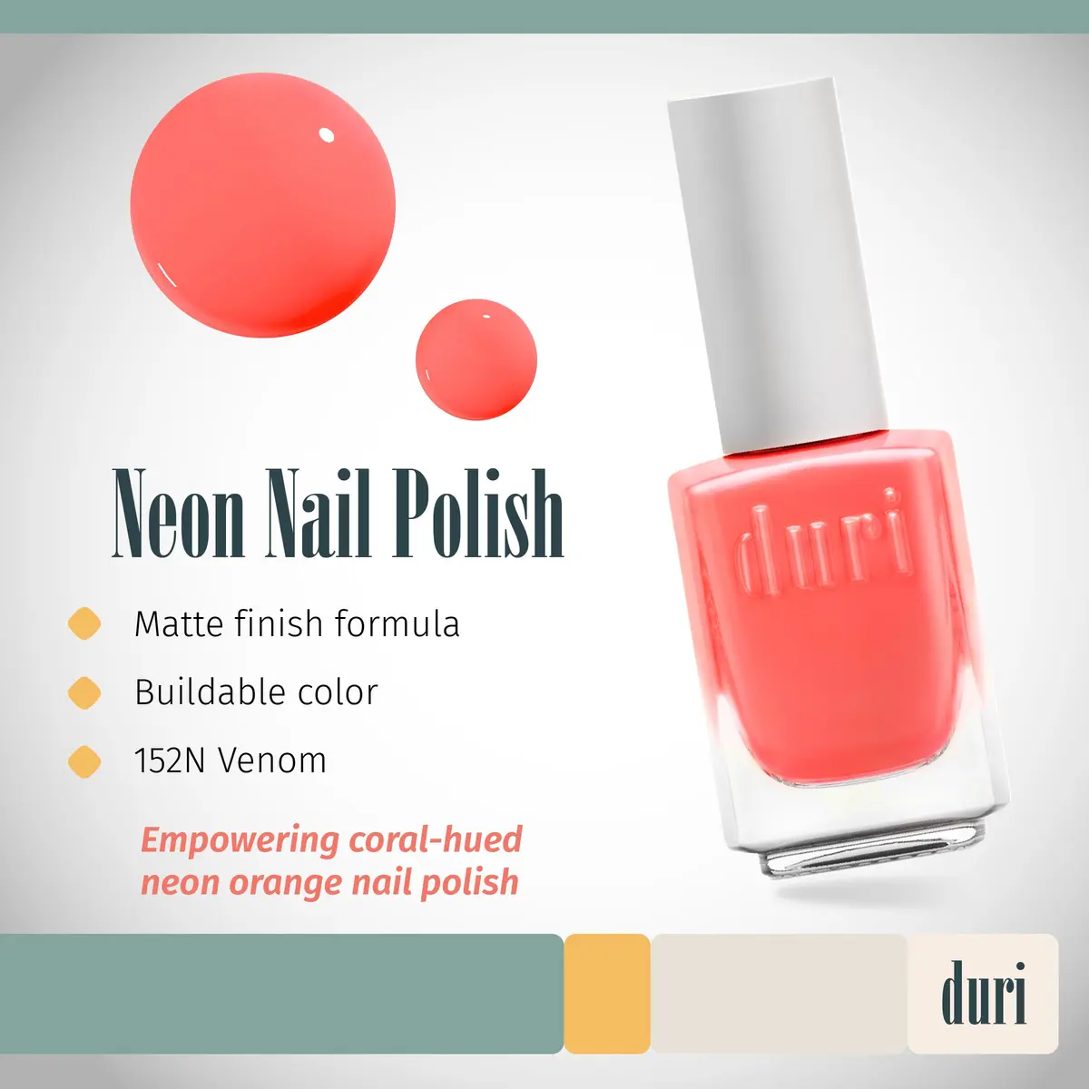 duri 152N Venom Neon Pink Nail Polish Matte Finish 15ml (0.45 Fl Oz) | 7-Free Formula for Healthier Manicures - view 2