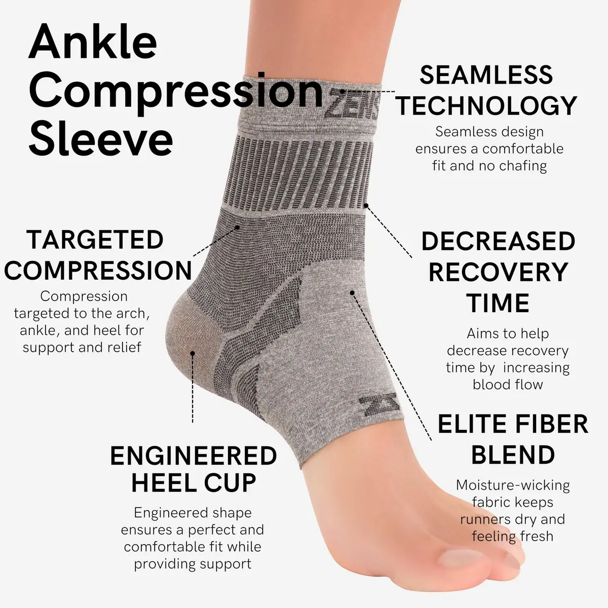 Zensah Ankle Support - Compression Ankle Brace for Running, Soccer, Volleyball | Neon Yellow, Medium - view 2