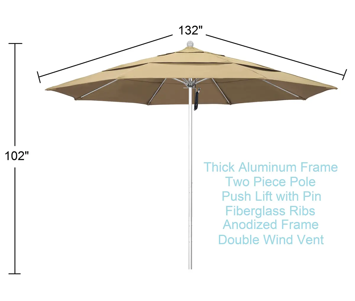 Phat Tommy 11 ft Commercial Patio Umbrella - Heavy Duty, Durable Aluminum Frame, Beige - view 2