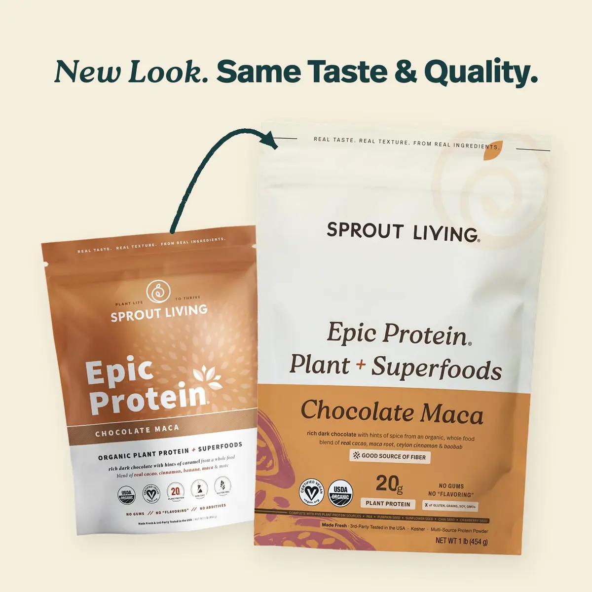 Sprout Living Epic Protein Plant Based Protein & Superfoods Powder, Chocolate Maca | 20g Organic Vegan, Gluten Free, Low Sugar (1 Pound, 12 Servings) - view 2