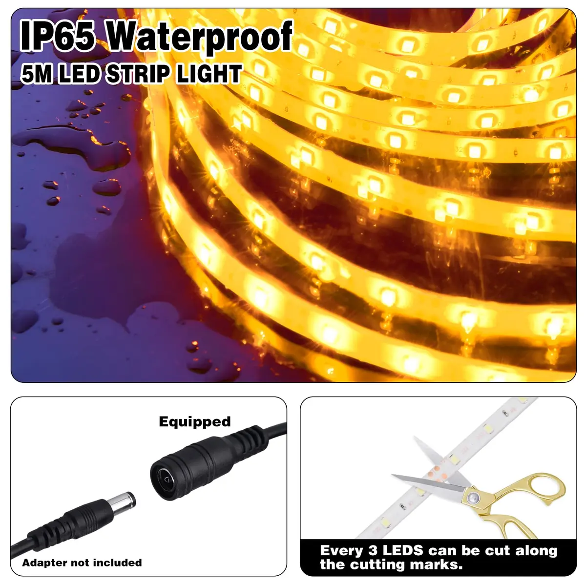 iNextStation 16.4FT 12V LED Light Strip Yellow Waterproof | Bright & Flexible Lighting - view 2