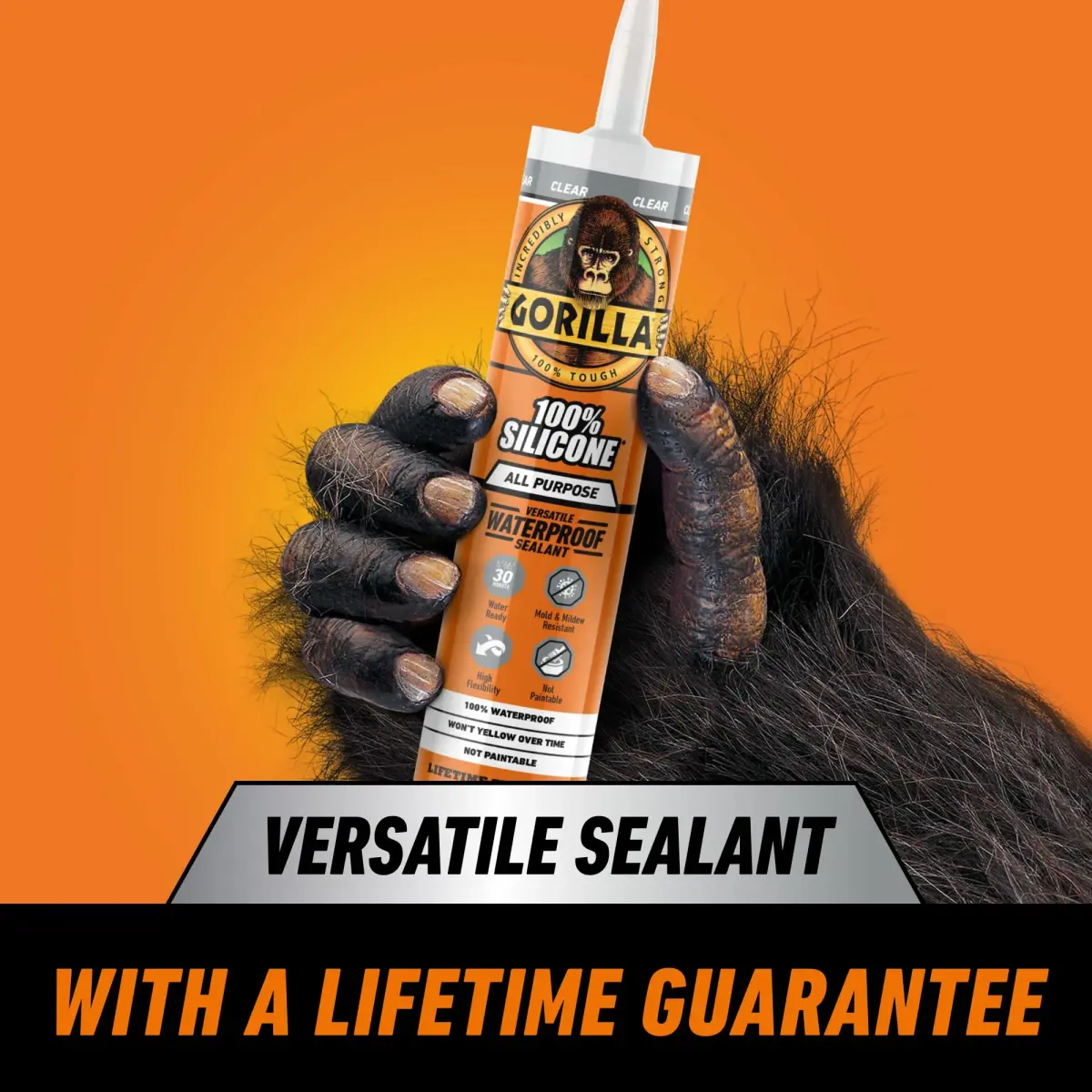 Gorilla 100% Silicone Waterproof Caulk Clear 10 oz (295ml) | ASTM C-920 Class 35 Sealant - main product image