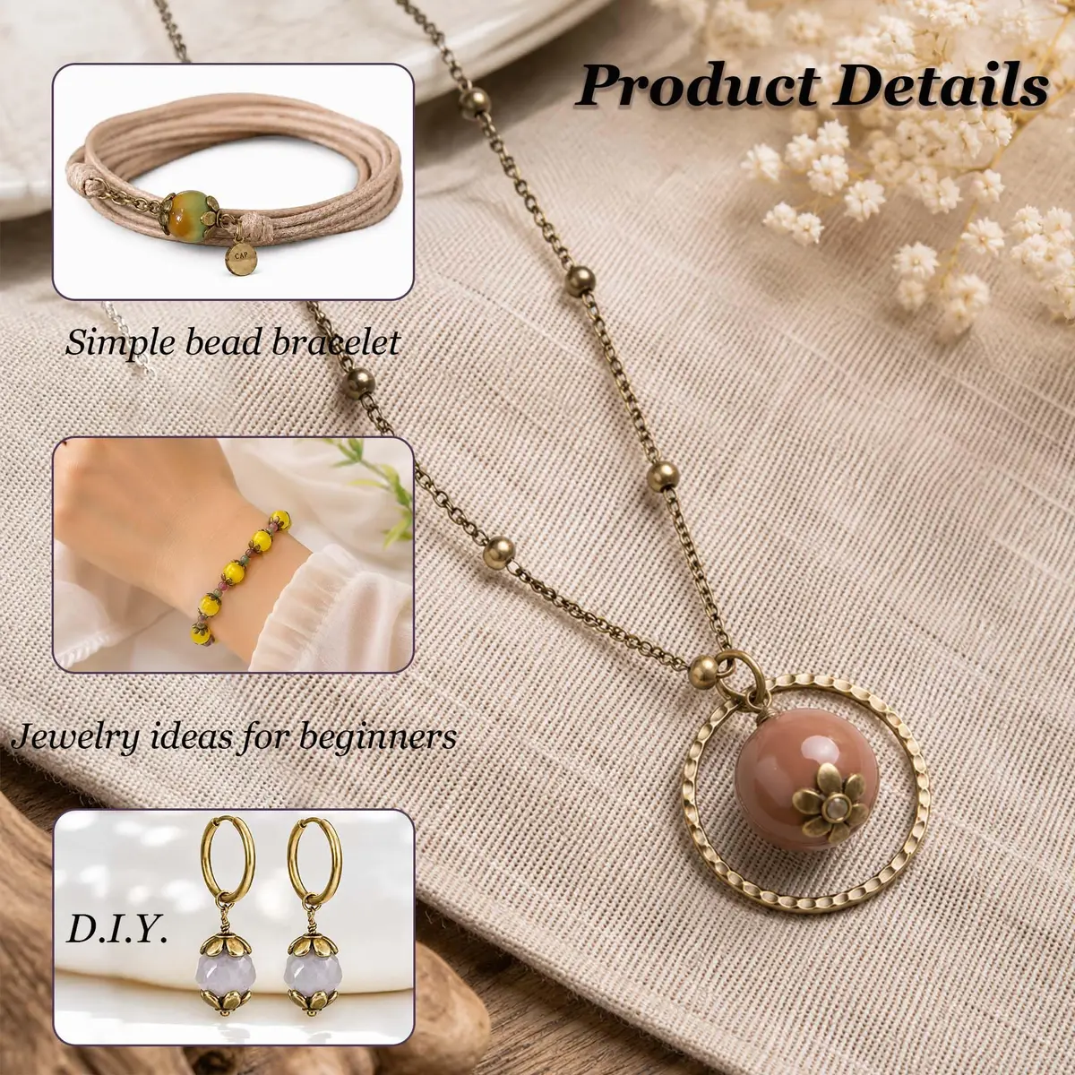 Heather's cf 500pcs Brass Petal Bead Caps for Jewelry Making 6mm | Vintage Tibetan Floral Finish - view 5
