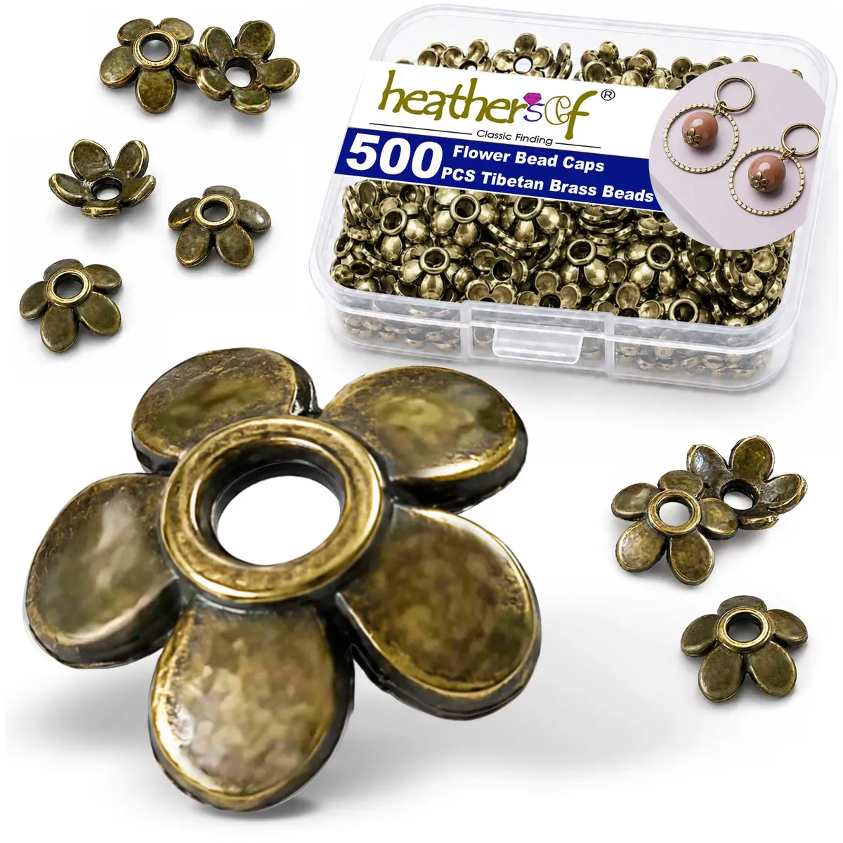 Heather's cf 500pcs Brass Petal Bead Caps for Jewelry Making 6mm | Vintage Tibetan Floral Finish - main product image