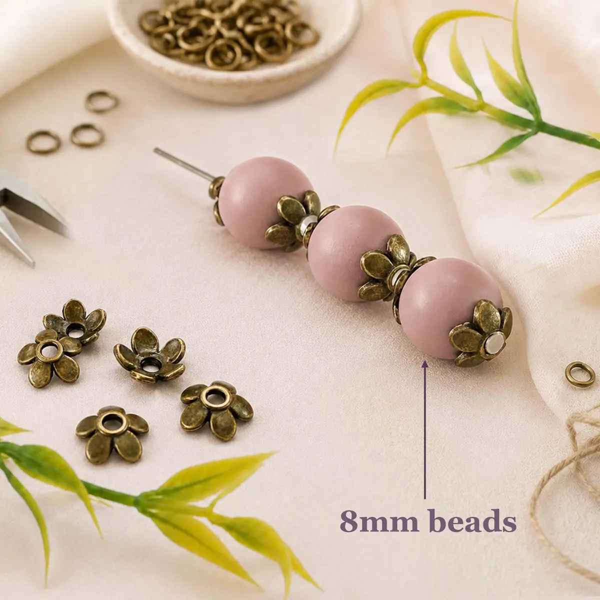 Heather's cf 500pcs Brass Petal Bead Caps for Jewelry Making 6mm | Vintage Tibetan Floral Finish - view 3