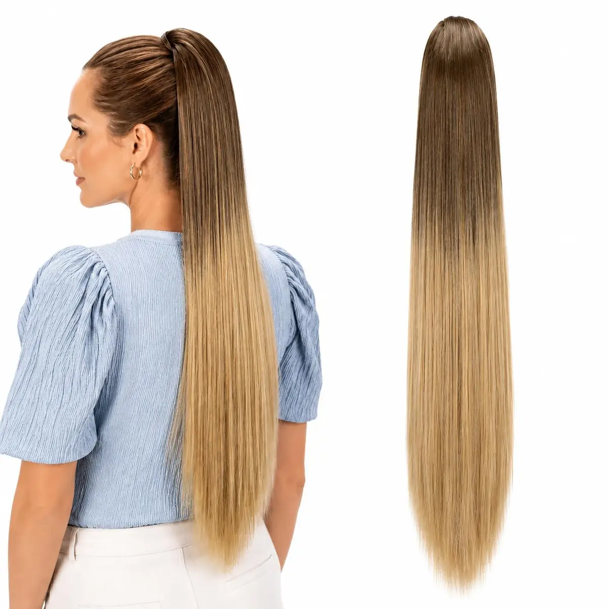 CAISHA 28" Synthetic Hair Piece Ponytail Ombré Brown Blond H118 | Heat-Resistant & Washable - main product image