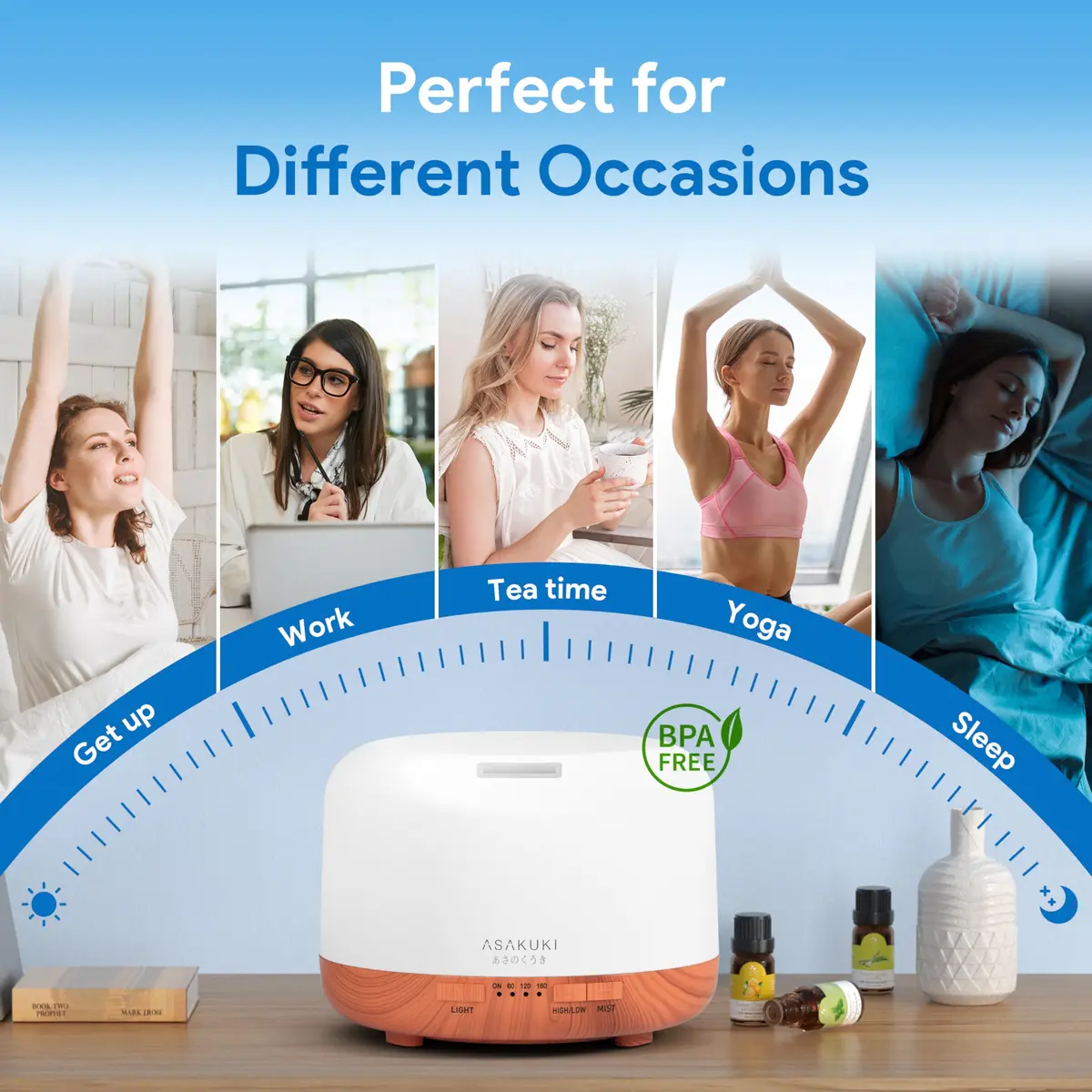 ASAKUKI 500ML Essential Oil Diffuser for Home | 150ml (5oz) Capacity, 10W, 18-Hour Runtime - view 6