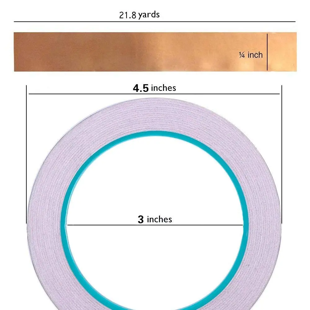 Zehhe Copper Foil Tape with Double-Sided Conductive 1/4inch 21.8yards | EMI Shielding & Soldering - view 2