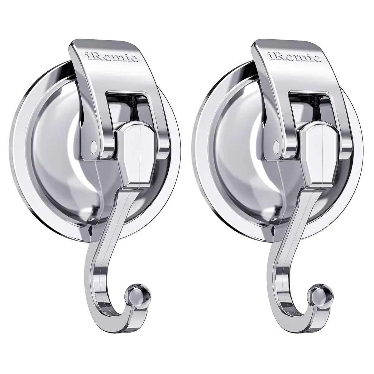 iRomic Heavy Duty Vacuum Suction Cup Hooks (2-Pack, Silver) | Damage-Free Wall Mount Organization - main product image