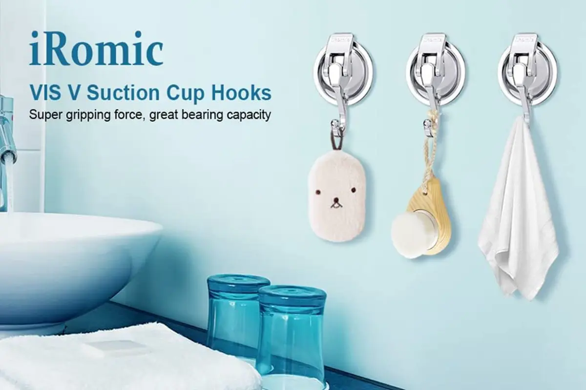 iRomic Heavy Duty Vacuum Suction Cup Hooks (2-Pack, Silver) | Damage-Free Wall Mount Organization - view 5