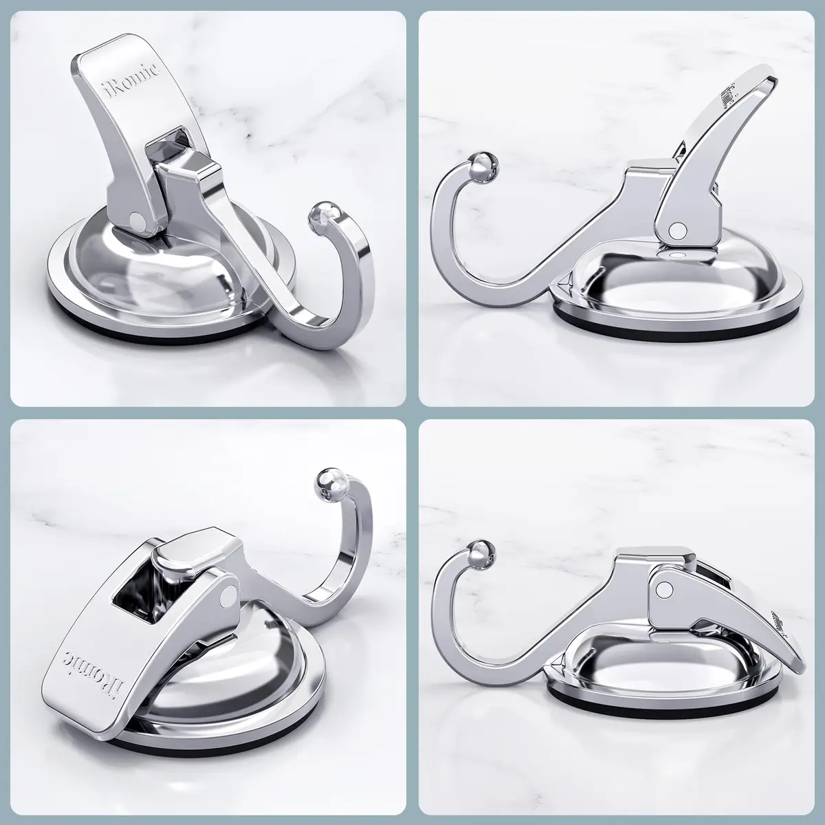 iRomic Heavy Duty Vacuum Suction Cup Hooks (2-Pack, Silver) | Damage-Free Wall Mount Organization - view 2
