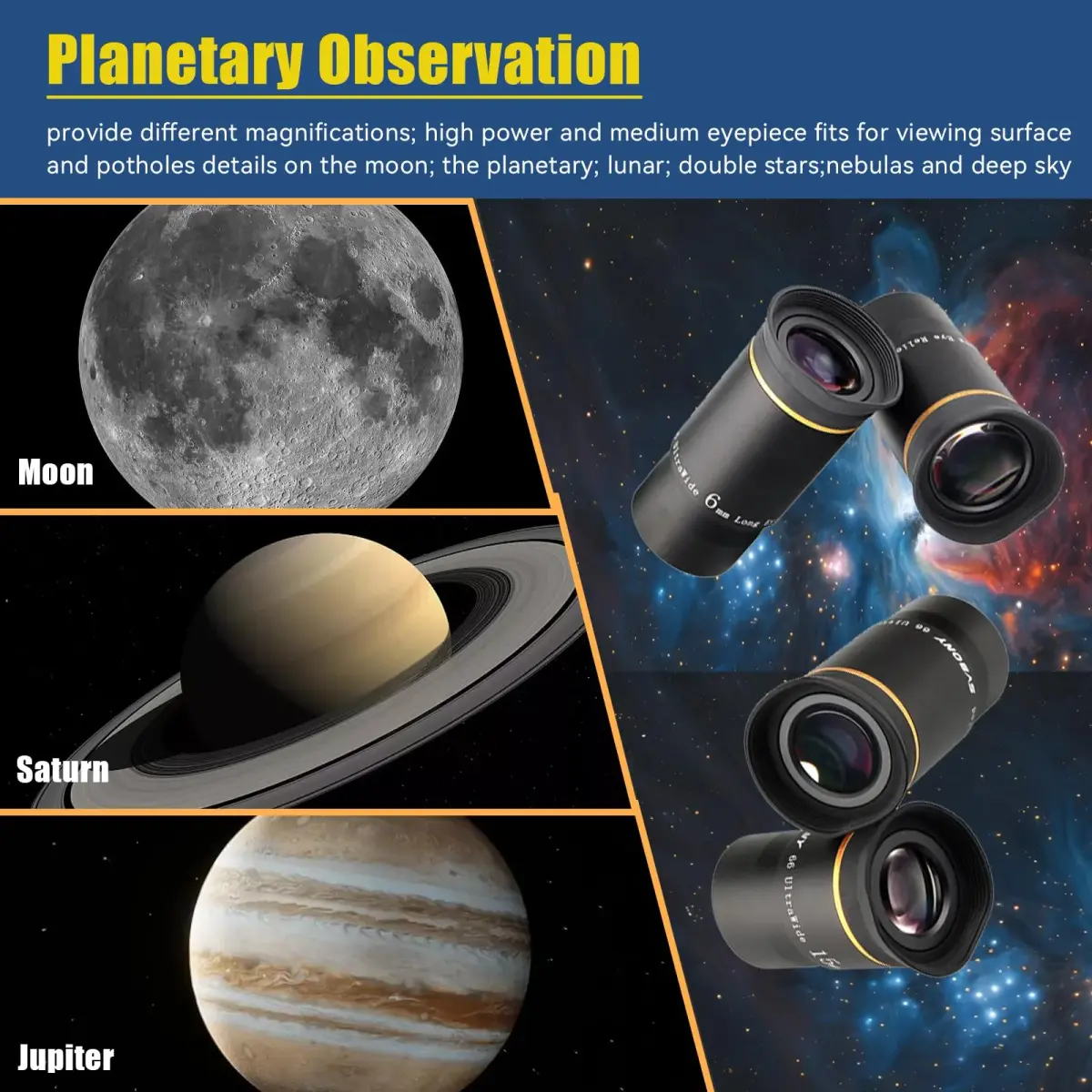 SVBONY 66 Degree Ultra Wide Angle Telescope Eyepiece Set 1.25 inch | 6mm, 9mm, 15mm, 20mm Focal Lengths, Fully Multi Coated Optics - view 6