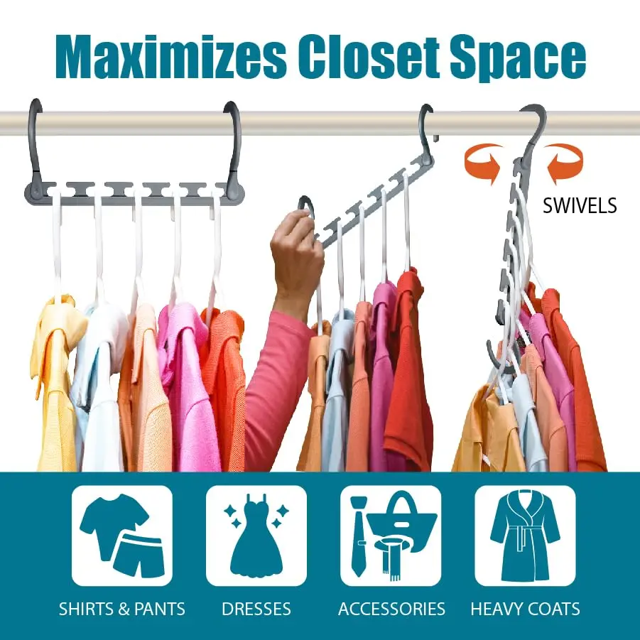 Wonder Hanger Max Space Saving Closet Hangers, 10-Pack, 360° Swivel, Grey | Heavy-Duty, Neat & Wrinkle-Free Organization - view 4
