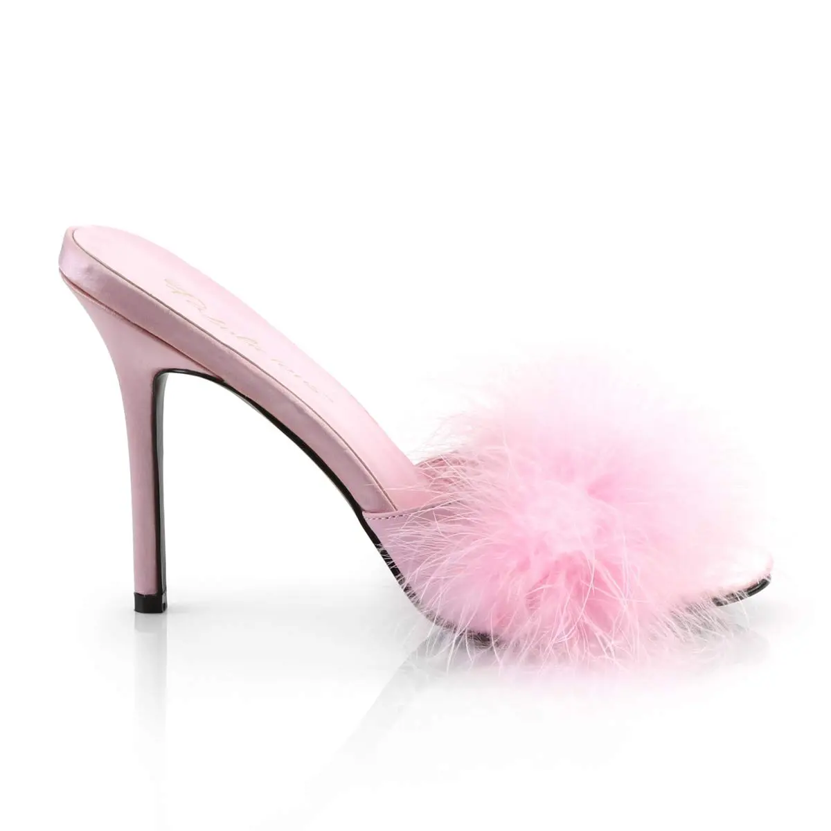 Fabulicious Women's Classique-01F Marabou Slipper | 4" Heel, Pink PU, Open Toe (7 US) - view 5