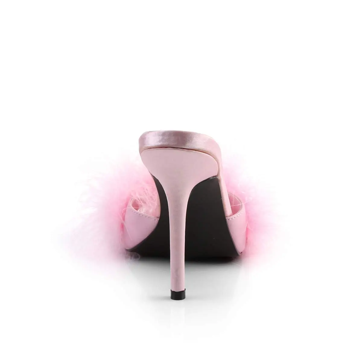 Fabulicious Women's Classique-01F Marabou Slipper | 4" Heel, Pink PU, Open Toe (7 US) - view 4