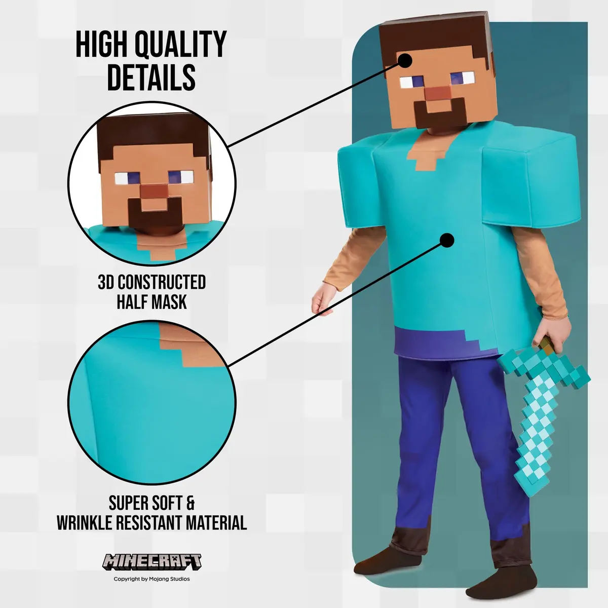 Disguise Minecraft Steve Deluxe Costume for Boys, Size L (10-12) | Officially Licensed Halloween Dress Up - view 4