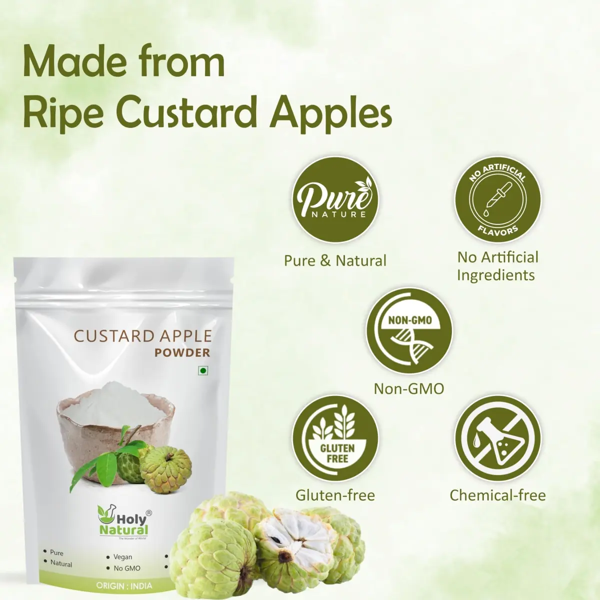 Holy Natural Custard Apple Powder 100 g (3.52 Oz) | Organic Fruit Powder for Baking & Desserts - view 6