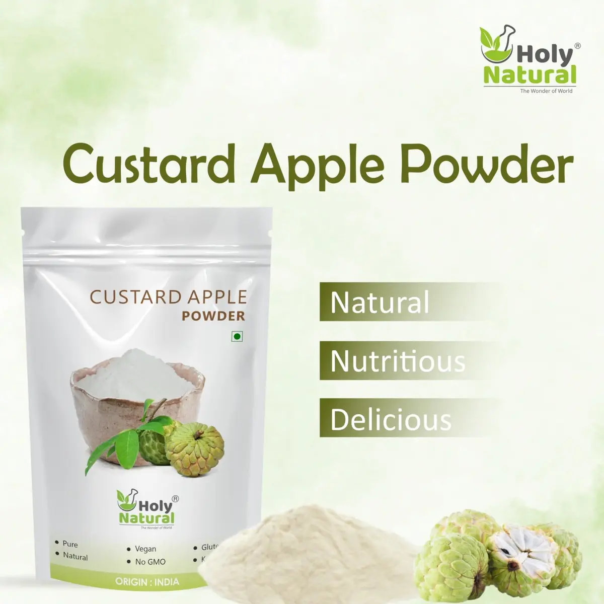 Holy Natural Custard Apple Powder 100 g (3.52 Oz) | Organic Fruit Powder for Baking & Desserts - view 3