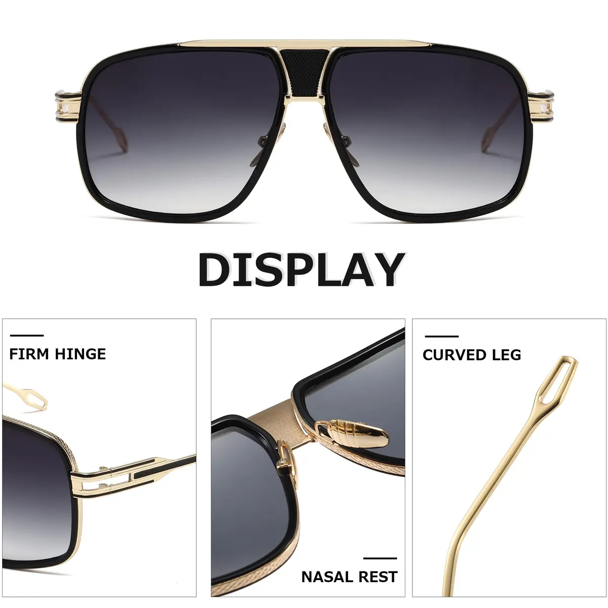 AEVOGUE Men's Oversized Shield Sunglasses AE0336 | Retro Alloy Frame, UV400 Protection, Gold&Gray - view 6