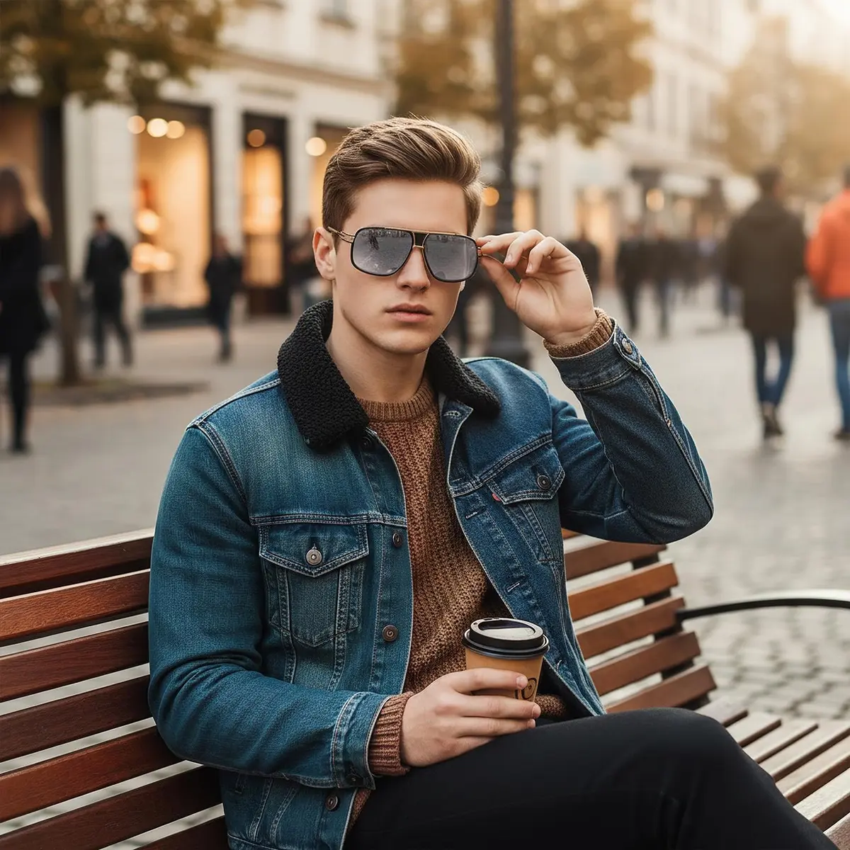 AEVOGUE Men's Oversized Shield Sunglasses AE0336 | Retro Alloy Frame, UV400 Protection, Gold&Gray - view 2