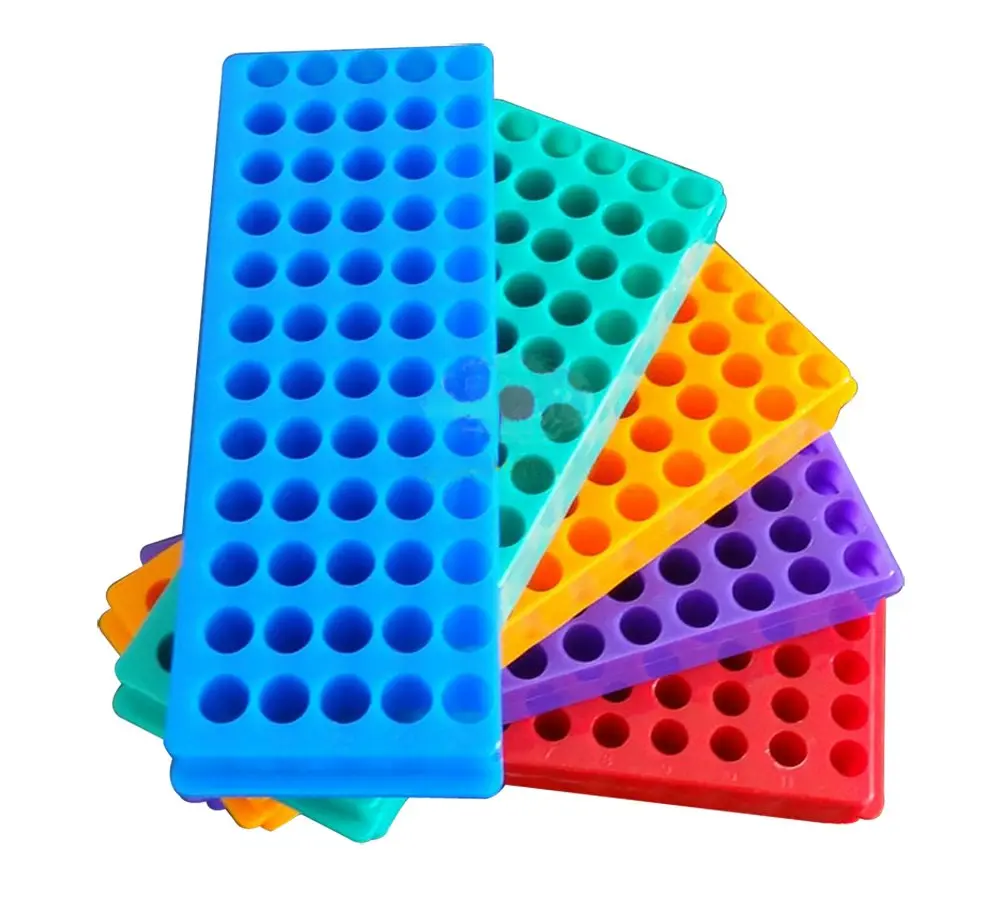 P-ABC Double Panel Microcentrifuge Tube Rack, 60-Well (5-Pack, Green/Red/Blue) | Autoclavable Polypropylene Lab Organizer - main product image