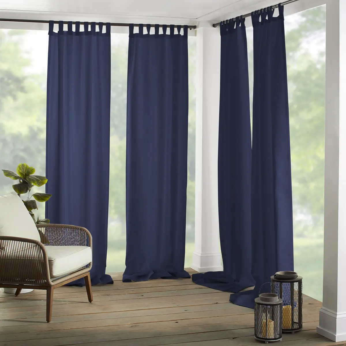 Threadmade Matine Solid Tab Top Indoor/Outdoor Window Curtain, Blue - 52" W x 95" L | UV 50+ Water-Resistant - main product image