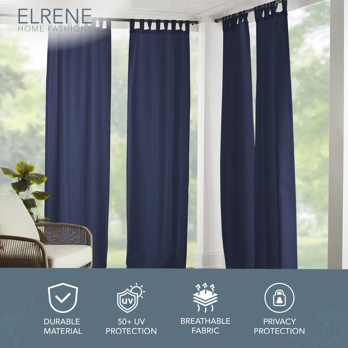 Threadmade Matine Solid Tab Top Indoor/Outdoor Window Curtain, Blue - 52" W x 95" L | UV 50+ Water-Resistant - view 2