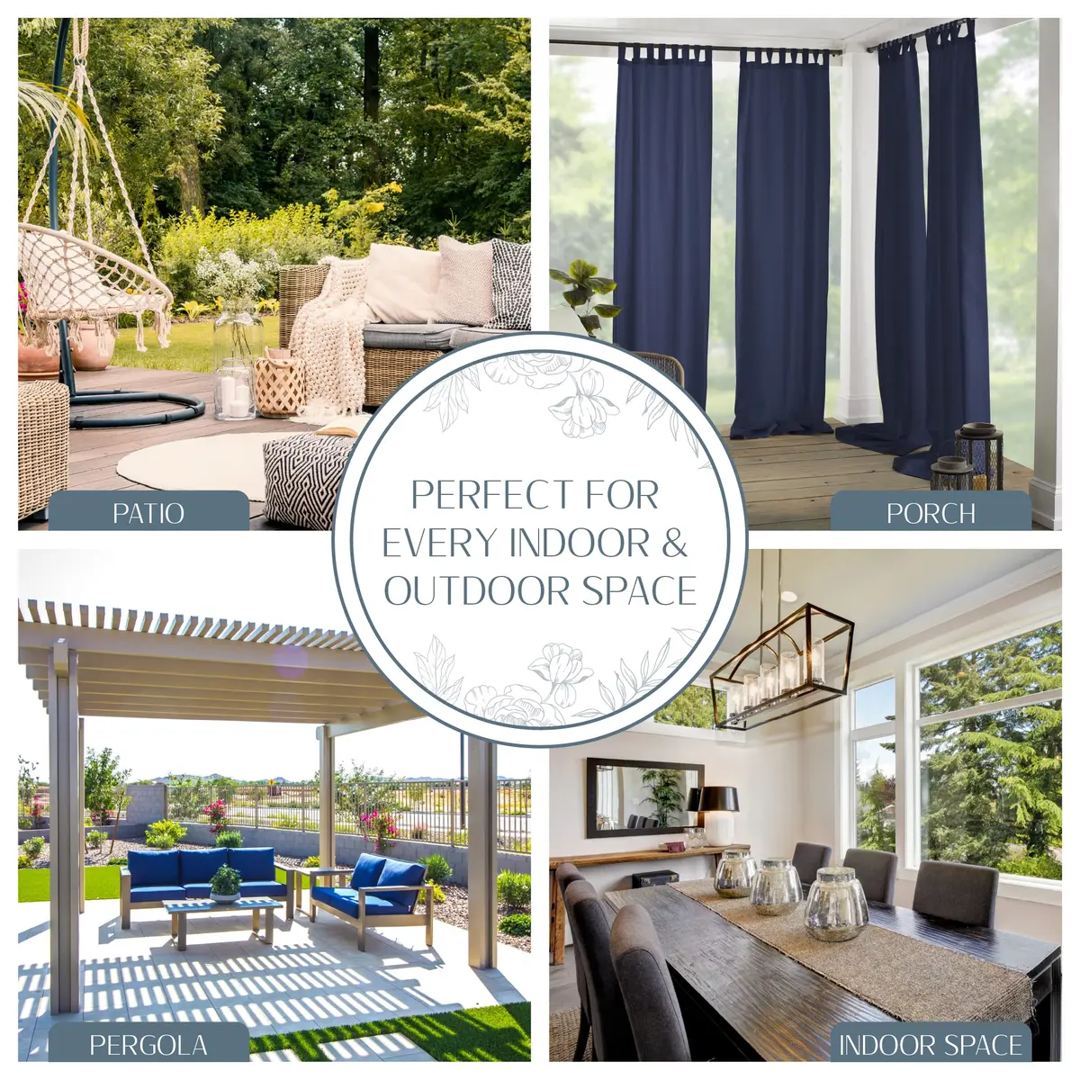 Threadmade Matine Solid Tab Top Indoor/Outdoor Window Curtain, Blue - 52" W x 95" L | UV 50+ Water-Resistant - view 3