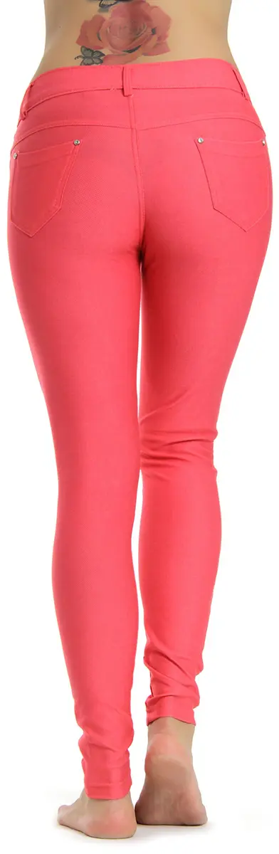 Prolific Health Women's Jean Look Jeggings Tights Many Colors Spandex Leggings Pants | Slim Fit, Breathable Cotton-Polyester-Spandex Blend (Coral) - view 3
