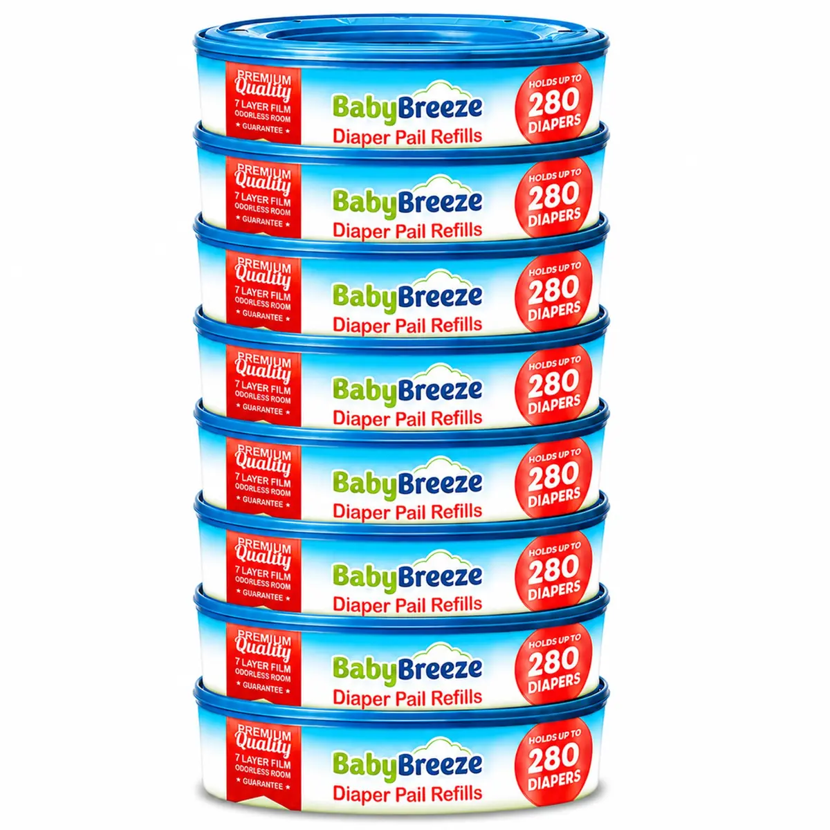 BabyBreeze Diaper Pail Refill Bags Compatible with Playtex Diaper Genie Pails Odor Absorbing 280 Count | Reliable Odor Containment - main product image