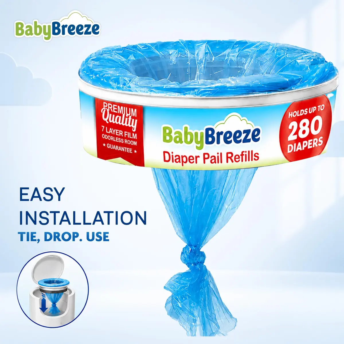 BabyBreeze Diaper Pail Refill Bags Compatible with Playtex Diaper Genie Pails Odor Absorbing 280 Count | Reliable Odor Containment - view 6