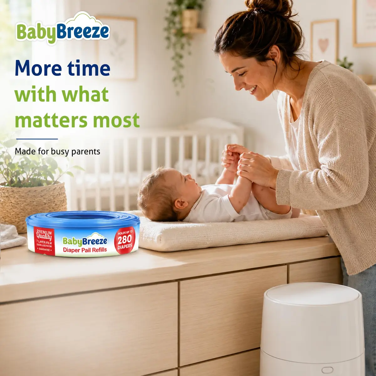 BabyBreeze Diaper Pail Refill Bags Compatible with Playtex Diaper Genie Pails Odor Absorbing 280 Count | Reliable Odor Containment - view 8