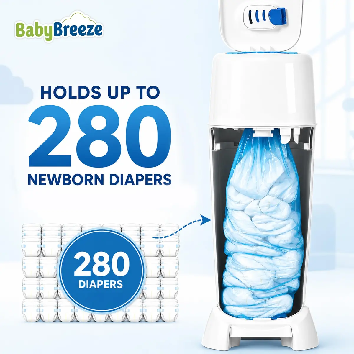BabyBreeze Diaper Pail Refill Bags Compatible with Playtex Diaper Genie Pails Odor Absorbing 280 Count | Reliable Odor Containment - view 2