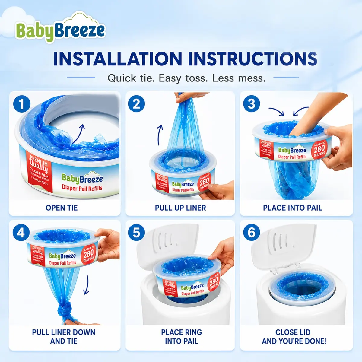 BabyBreeze Diaper Pail Refill Bags Compatible with Playtex Diaper Genie Pails Odor Absorbing 280 Count | Reliable Odor Containment - view 3