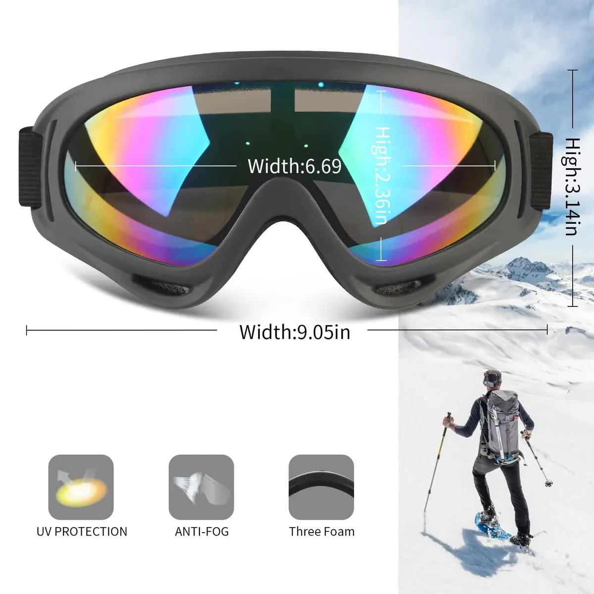 COOLOO Ski Goggles 2 Pack UV400 Impact-Resistant Snowboard Goggles for Men Women Kids - view 3