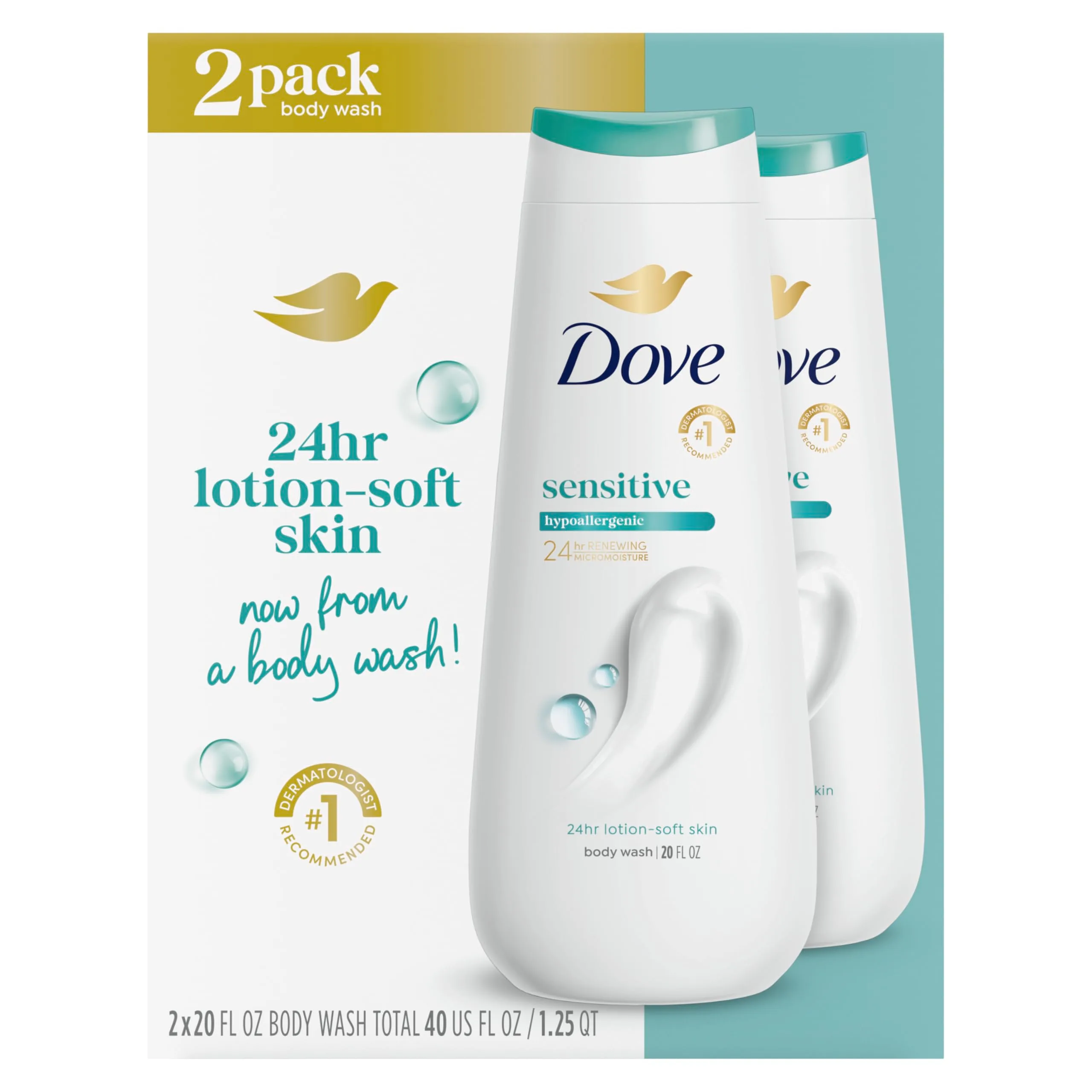 Dove Sensitive Skin Hypoallergenic Body Wash | Dermatologist Recommended Gentle Cleanser for Dry Skin - main product image