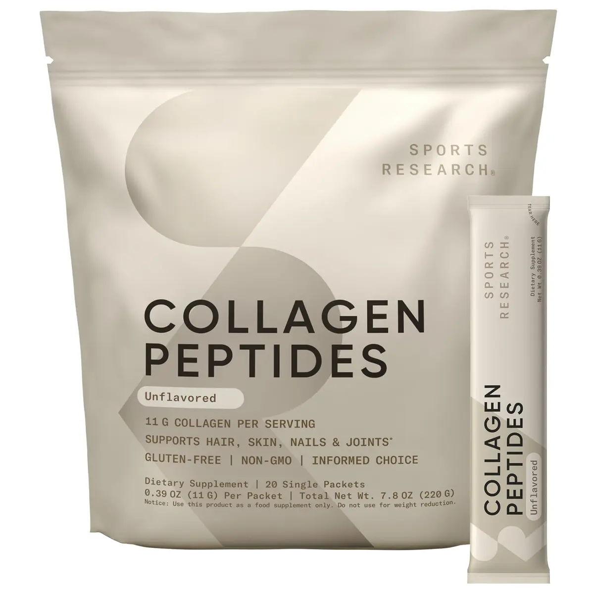 Sports Research Collagen Peptides Protein Powder, 20 Packets | Unflavored Collagen for Skin & Joints - main product image