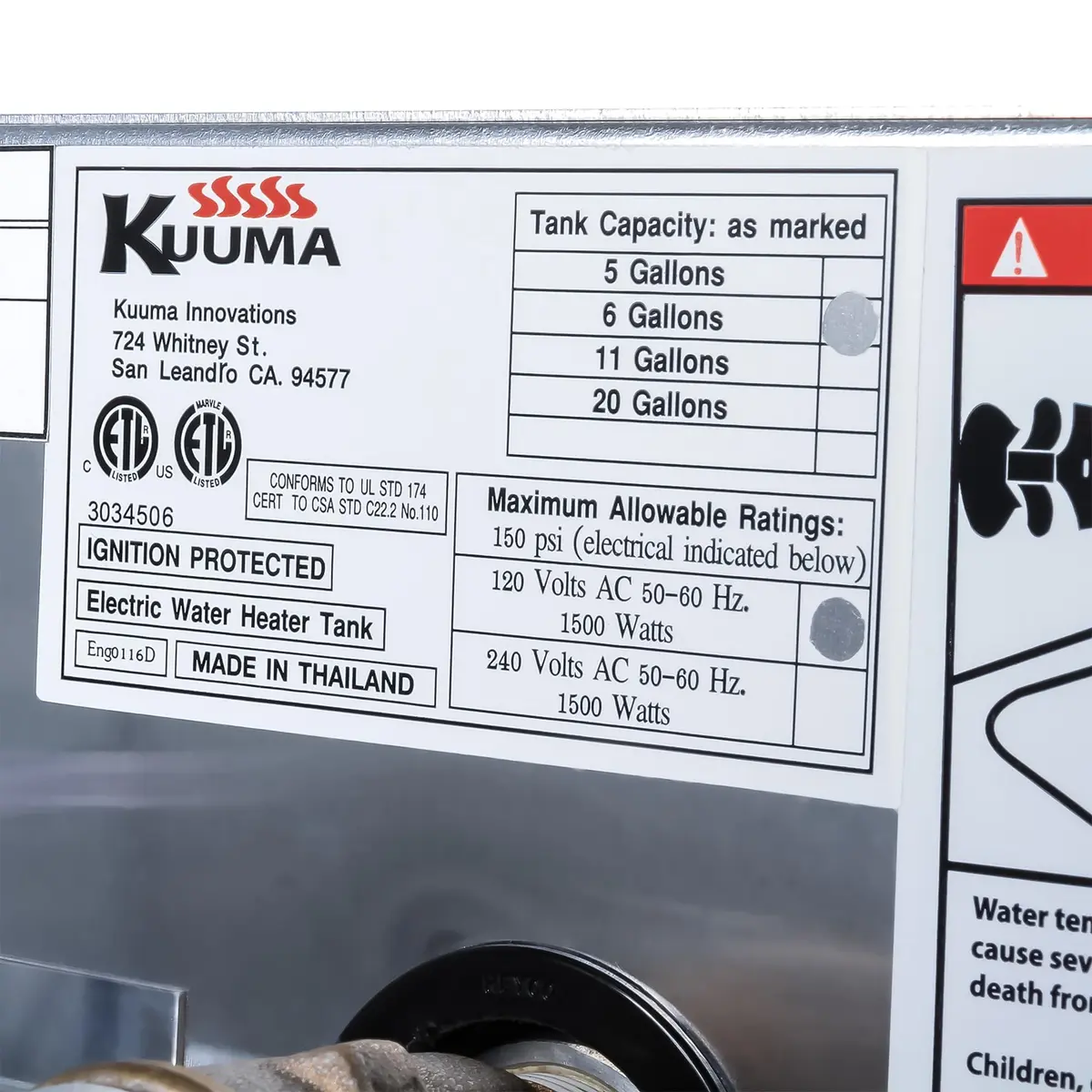 Kuuma Marine Water Heater 120V | 6 Gallon Capacity, Gray, Side Mount, Front Exchange - view 2